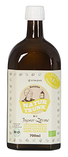 OHNE Konservierungsstoffe! Renates NaturTrunk N° 3 Zitrone + Ingwer 700ml Glasflasche, Eine Flasche = 28 Zitrone + Ingwer-Shots. DE-ÖKO-006