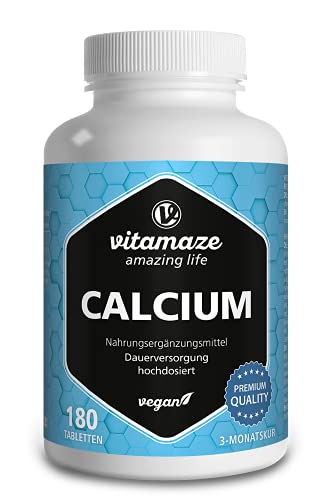 Calcium Tabletten hochdosiert vegan, 180 Tabletten für 3 Monate, 800 mg Kalzium-Carbonat pro Tagesdosis, Organische Nahrungsergänzung ohne Zusatzstoffe, Made in Germany