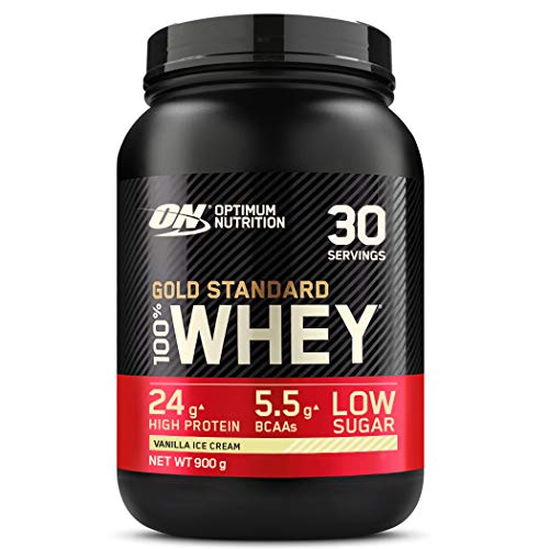Optimum Nutrition ON Gold Standard Whey Protein Pulver, Eiweißpulver Muskelaufbau mit Glutamin und Aminosäuren, natürlich enthaltene BCAA, Vanilla Ice Cream, 30 Portionen, 900g