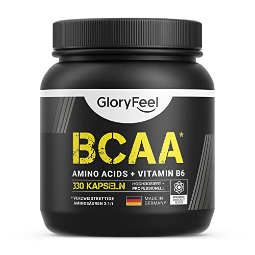 BCAA 330 Kapseln - Essentielle Aminosäuren Leucin, Valin und Isoleucin Plus Vitamin B6 - Laborgeprüft und ohne Zusätze in Deutschland hergestellt