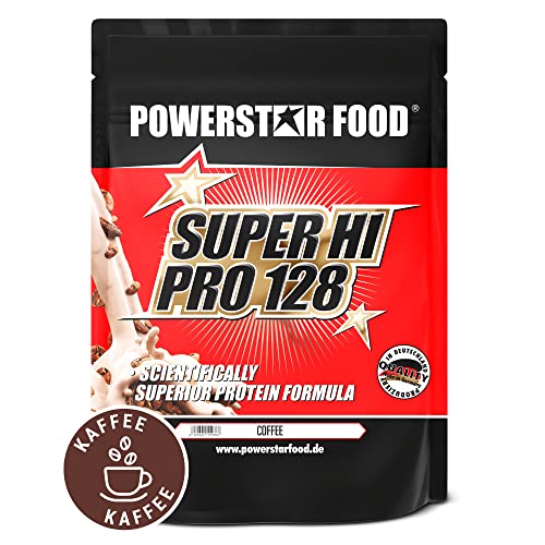 Powerstar SUPER HI PRO 128 | Mehrkomponenten Protein-Pulver Coffee 1kg | Höchstmögliche Biologische Wertigkeit | Eiweiß-Pulver mit 79% Protein i.Tr. | Protein-Shake zum Muskelaufbau & Low Carb