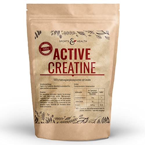 Creatine Active – Creatin Monohydrat 500g – 3,4 g Creatin Monohydrat Pulver pro Portion (davon 3 g Kreatin) - Vegan - Frei von Zusatzstoffen – Creatin Pulver hochdosiert