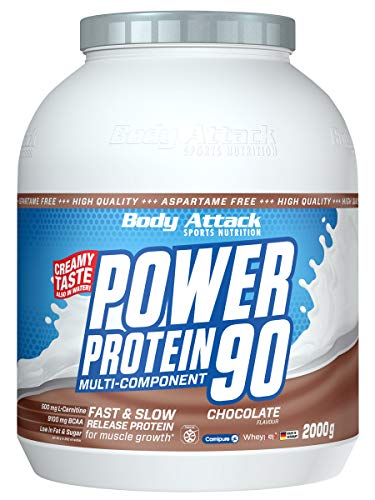 Body Attack Power Protein 90, 5K Eiweißpulver mit Whey-Protein, L-Carnitin und BCAA für Muskelaufbau und Fitness, Made in Germany (Chocolate Cream, 2 kg)