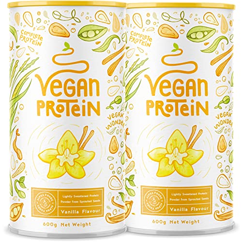 Vegan Protein - VANILLE - Proteinpulver mit Reis-, Soja-, Erbsen-, Chia-, Sonnenblumen- und Kürbiskernprotein - 1,2kg Pulver